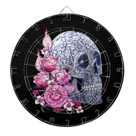 Blauer Blumenzucker Skull Rosa Blume Dartscheibe (vorne)
