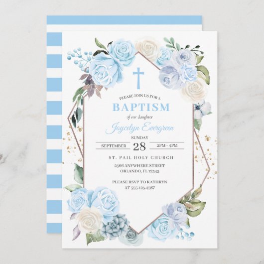 Blauer Blumenzwerg Einladung (Vorne/Hinten)