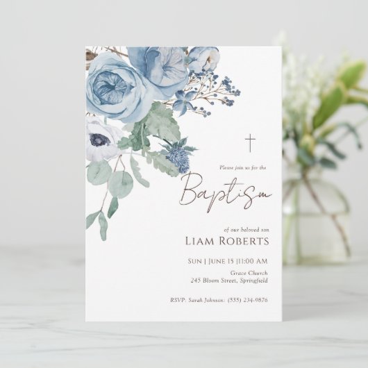 Blauer Blumenzwerg Einladung (Stehend Vorderseite)