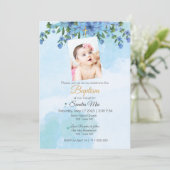 Blauer Blumenzwerg Einladung (Stehend Vorderseite)