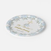 Blauer Blumenzwerg Pappteller (Schrägansicht)