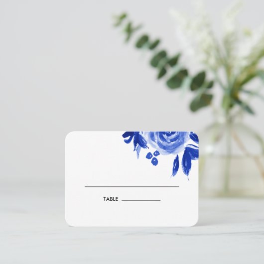 Blauer Blumenzwiebeltisch Platzkarten (Stehend Vorderseite)