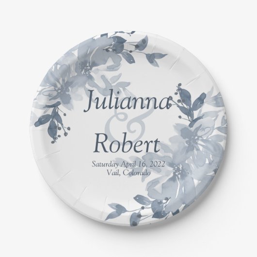 Blauer Blumenzwiebelzettel Teller (Vorderseite)