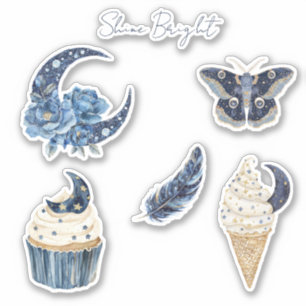 Blauer Blumiger Mond Cupcake Eiscreme-Kegel Schmet Aufkleber