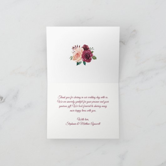 Blauer Blush Burgundy Rose String Light Wedding Dankeskarte (Innenseite)