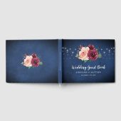 Blauer Blush Burgundy Rose String Light Wedding Gästebuch (Voll)