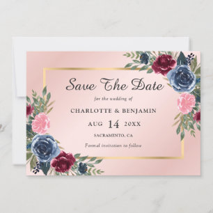 Blauer Blush Gold Burgund Blumenhochzeit Save The Date