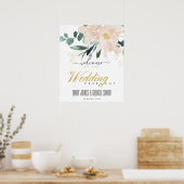 BLAUER BLUSH GOLD FLORAL WATERCOLOR WEDING WILLKOM POSTER (Küche)