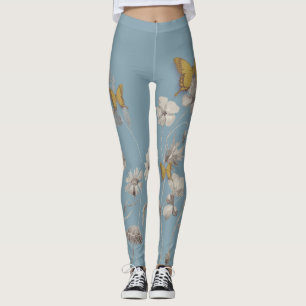 Blauer Blüten- und SchmetterlingLeggings Leggings