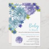 Blauer Blütenbaby im Blütenbrunch-Dusche Einladung (Vorne/Hinten)