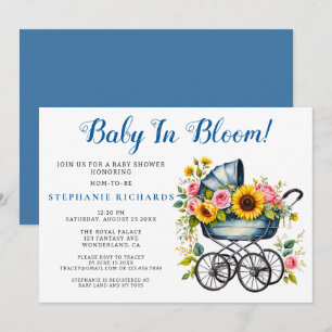 Blauer Blütenbaby in Bloom Baby Dusche Einladung