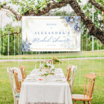 Blauer Blütenbanner für Brautparty