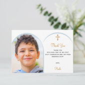 Blauer Blütenbarsch Foto Junge Gold Kreuz Erste Ko Dankeskarte (Stehend Vorderseite)