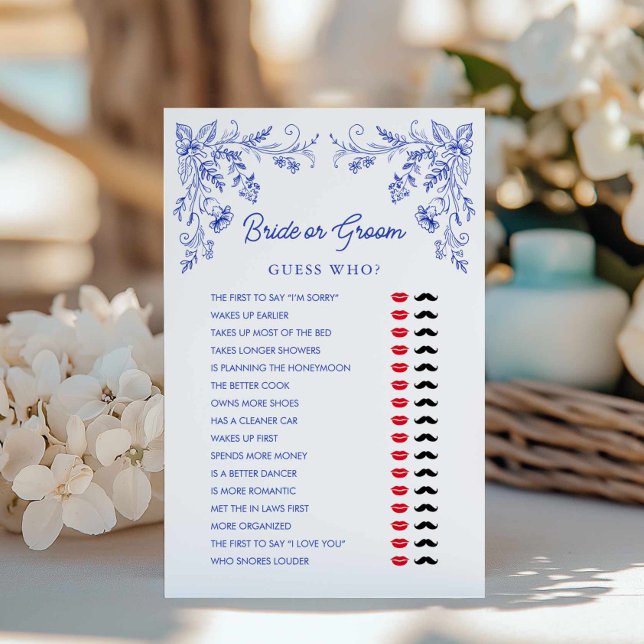 Blauer Blütenbauch oder Brautparty-Spiel (Blue Floral Bride or Groom Game Card)