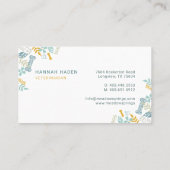 Blauer Blütenblattmuster und Blattmuster Visitenkarte (Rückseite)