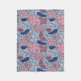 Blauer Blütenblock mit rosa und blauer Hand drucke Fleecedecke