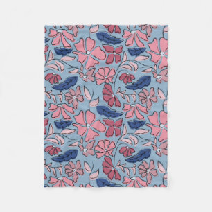 Blauer Blütenblock mit rosa und blauer Hand drucke Fleecedecke