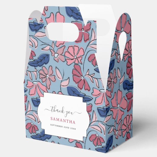 Blauer Blütenblock mit rosa und blauer Hand drucke Geschenkschachtel (Geöffnet)