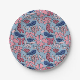 Blauer Blütenblock mit rosa und blauer Hand drucke Pappteller