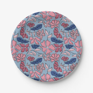 Blauer Blütenblock mit rosa und blauer Hand drucke Pappteller