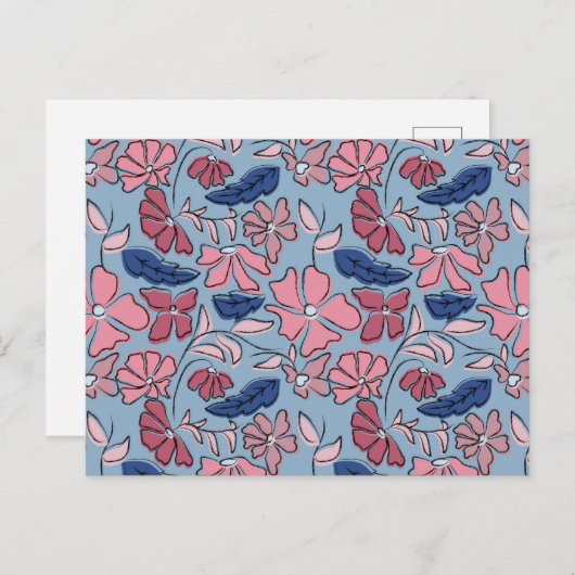 Blauer Blütenblock mit rosa und blauer Hand drucke Postkarte (Vorne/Hinten)