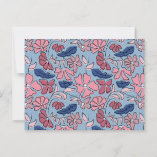 Blauer Blütenblock mit rosa und blauer Hand drucke Postkarte