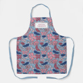 Blauer Blütenblock mit rosa und blauer Hand drucke Schürze (Vorderseite)