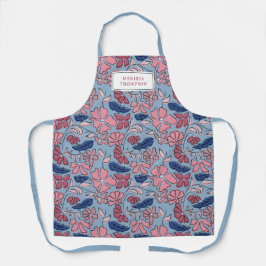 Blauer Blütenblock mit rosa und blauer Hand drucke Schürze