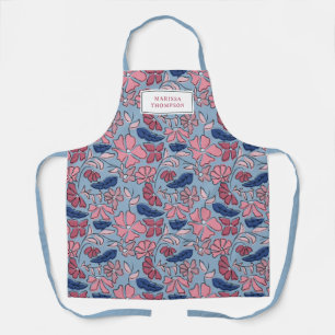 Blauer Blütenblock mit rosa und blauer Hand drucke Schürze