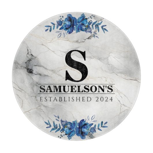 Blauer Blütenblossom Beauty Marmor Schneidebrett (Vorderseite)