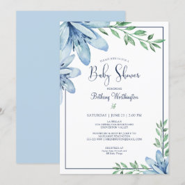 Blauer Blütenblütendusche Einladung