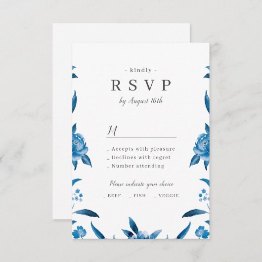 Blauer Blütenblütenhochzeit RSVP (Vorne/Hinten)