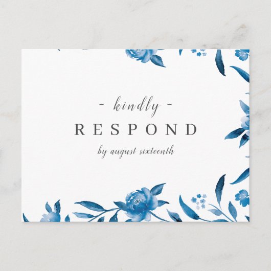 Blauer Blütenblütenhochzeit RSVP Einladungspostkarte (Vorderseite)