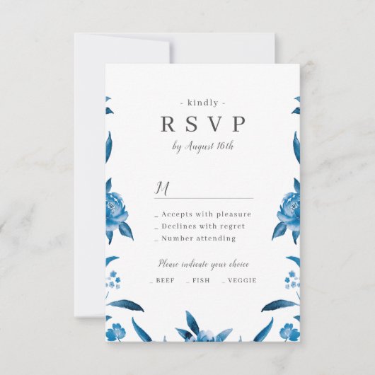 Blauer Blütenblütenhochzeit RSVP Karte (Vorderseite)