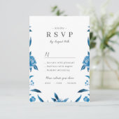 Blauer Blütenblütenhochzeit RSVP Karte (Stehend Vorderseite)