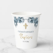 Blauer Blütenblütenjunge Taufe Pappbecher (Vorderseite)