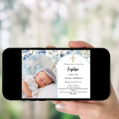 Blauer Blütenbock Foto Boy Cross Taufe Einladung