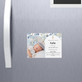 Blauer Blütenbock Foto Boy Cross Taufe Magneteinladung