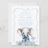 Blauer Blütenboden mit schmetterlingslephanischer  Einladung (Vorderseite)