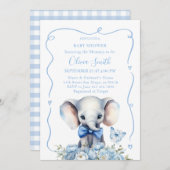 Blauer Blütenboden mit schmetterlingslephanischer  Einladung (Vorne/Hinten)