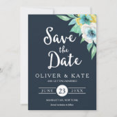 Blauer Blütenboden Save the Date Einladung (Vorderseite)