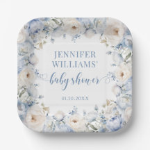 Blauer Blütenbraun Babydusche Papierplatte