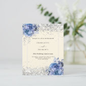 Blauer Blütencreme Silber 25. Hochzeit Einladung (Stehend Vorderseite)
