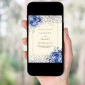 Blauer Blütencreme Silber 25. Hochzeitstag Einladung