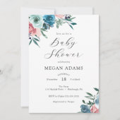 Blauer Blütendusche aus Rosa und Navy Einladung (Vorderseite)