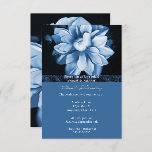 Blauer Blütendusche Einladung (Vorne/Hinten)