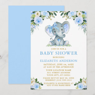 Blauer Blütendusche Elephant Bow Einladung