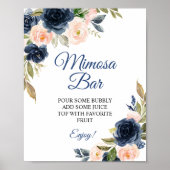 Blauer Blütendusche Mimosa Bar Sign Poster (Vorne)