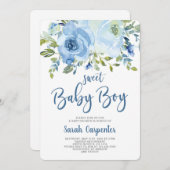 Blauer Blütenduschkopf Einladung (Vorne/Hinten)