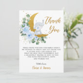 Blauer Blütenelefant über der Mond-Babydusche Dankeskarte (Stehend Vorderseite)